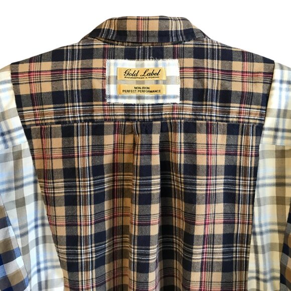 Mixed Print Button-Down Shirt, M-L: Upcycled Boho Patchwork Top, Autumn Colors - Picture 5 of 12